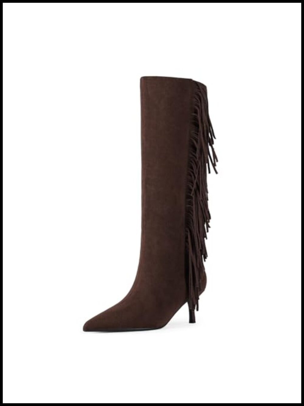 Faux Leather Knee High Boots Pointed Toe Chunky Block Heel Women